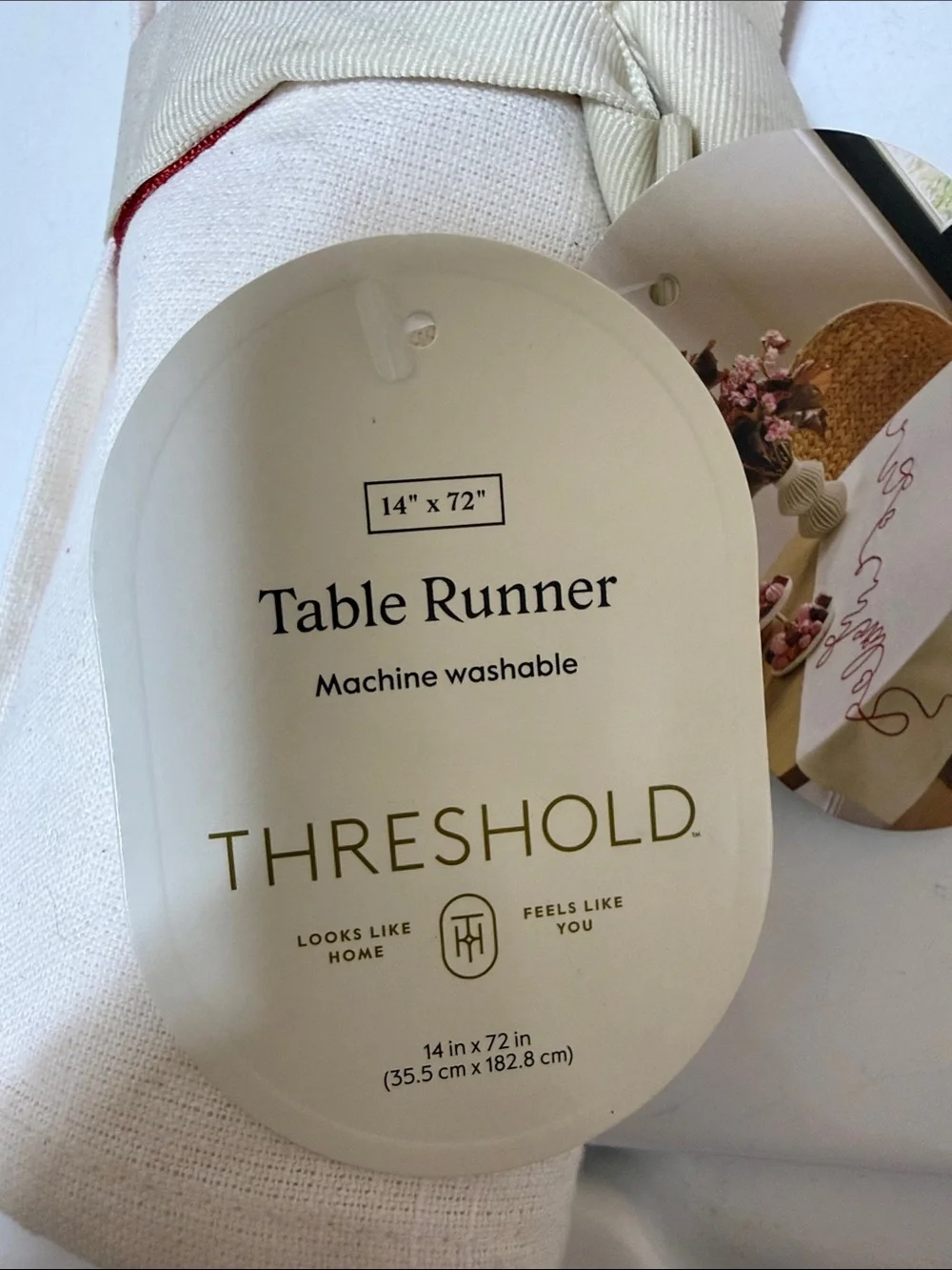 Threshold Cream Table Runner with Red Script Embroidery